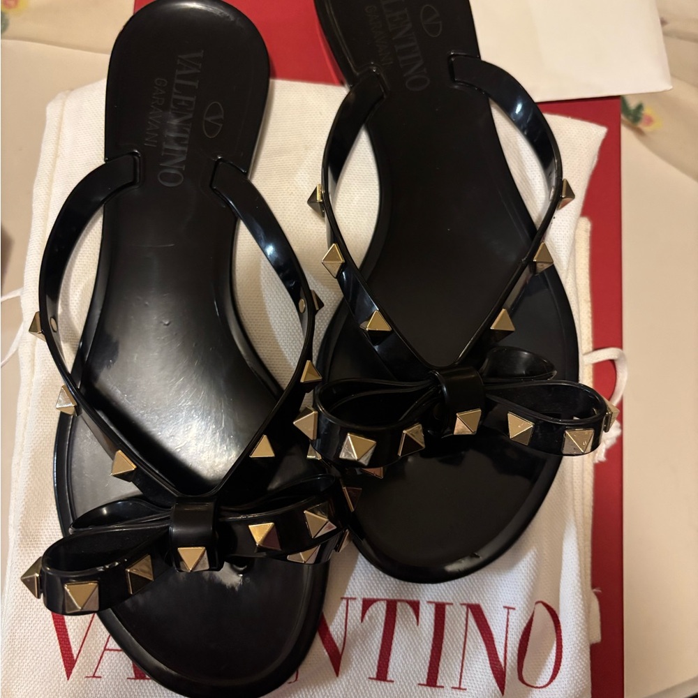 Valentino Black and Gold Studded Sandals